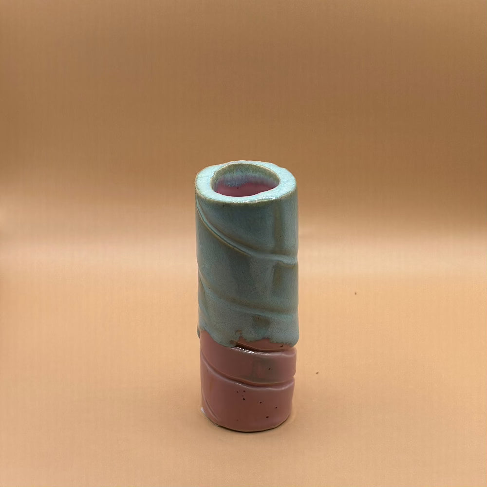 Keramik Lysestage / Vase / Lyseblå & Lyserød. - Keramik Lysestage / Vase.