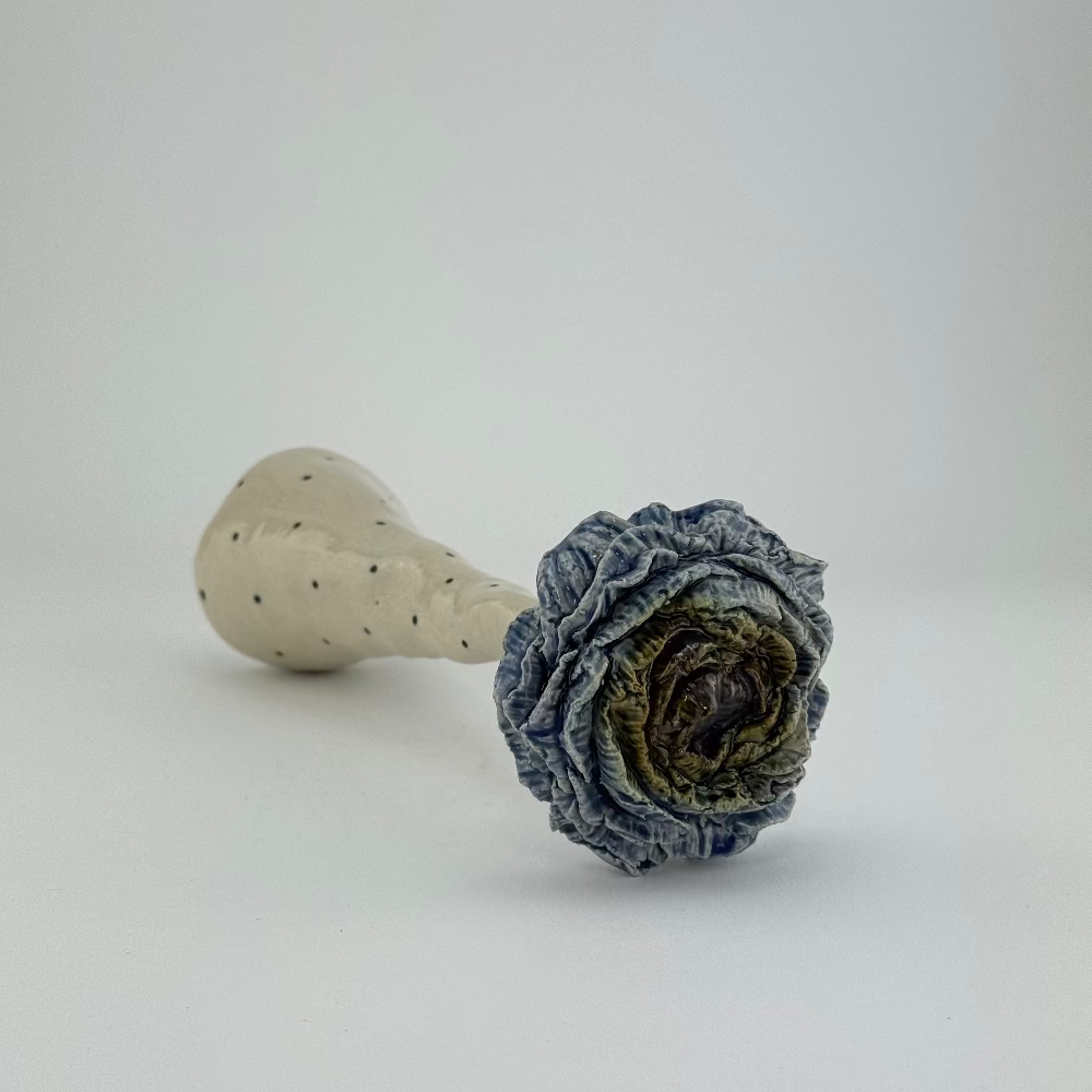 keramik blomst - blå - håndlavet dansk design