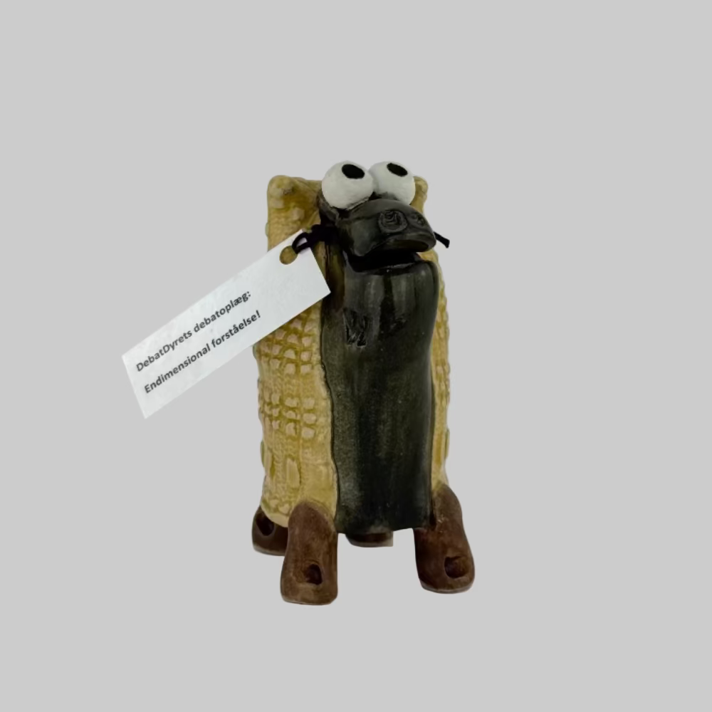 Sjov keramik kunstfigur kaldet debatdyr