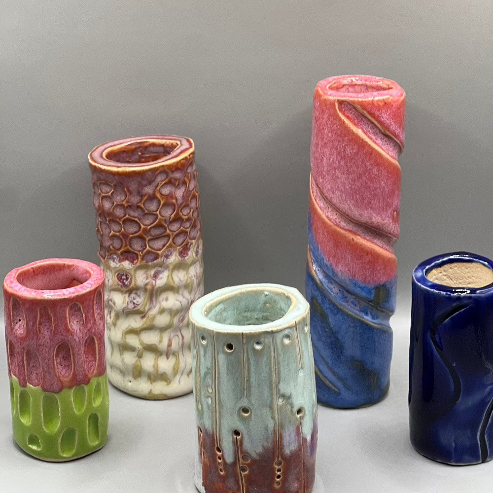Lysestage / Vase / Rød og lysegrøn