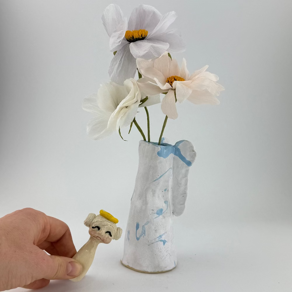 Keramik vase - engel - løst hoved