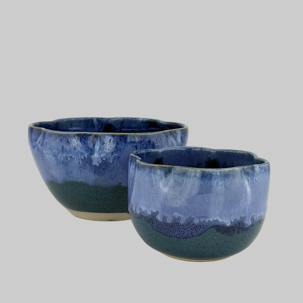 Skål / Blomst / Blå / Stor