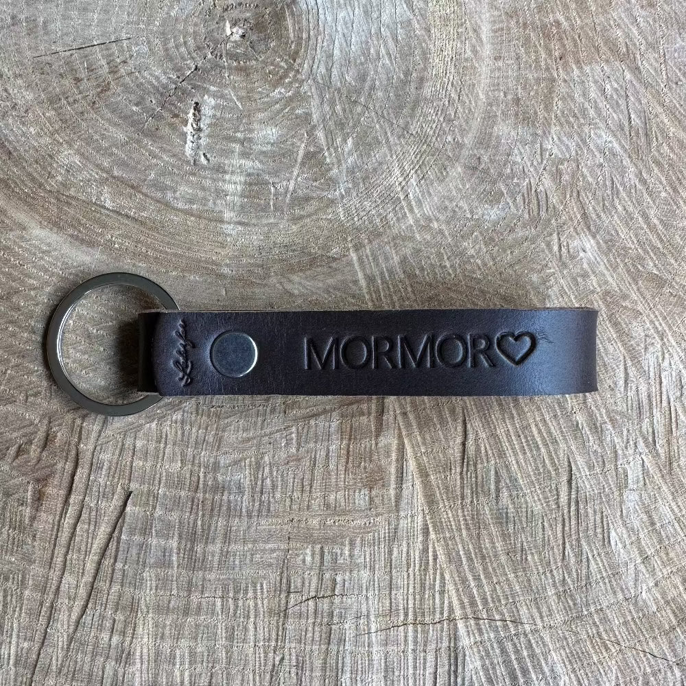 Nøglering / Mormor med hjerte / Mørkebrun læder