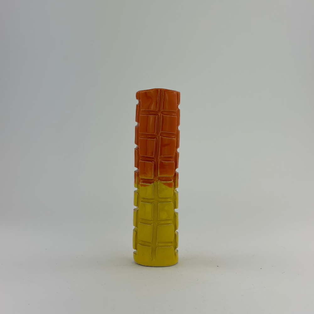 Keramik Lysestage / Vase / Orange & Gul / Stor