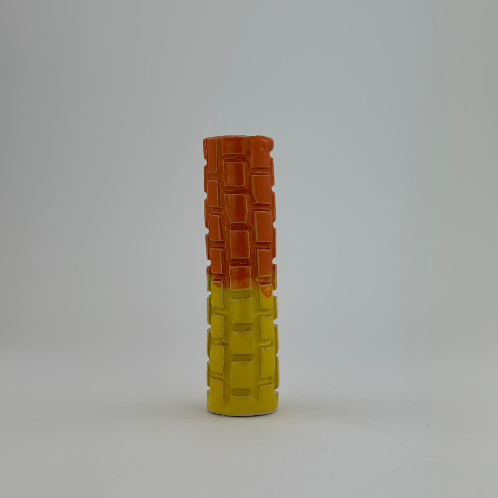 Keramik Lysestage / Vase / Orange & Gul / Stor