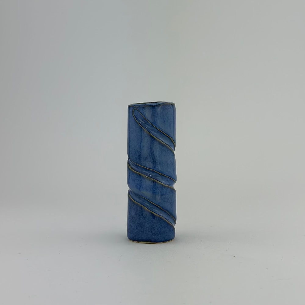 Keramik Lysestage / Vase / Blå / Mellem