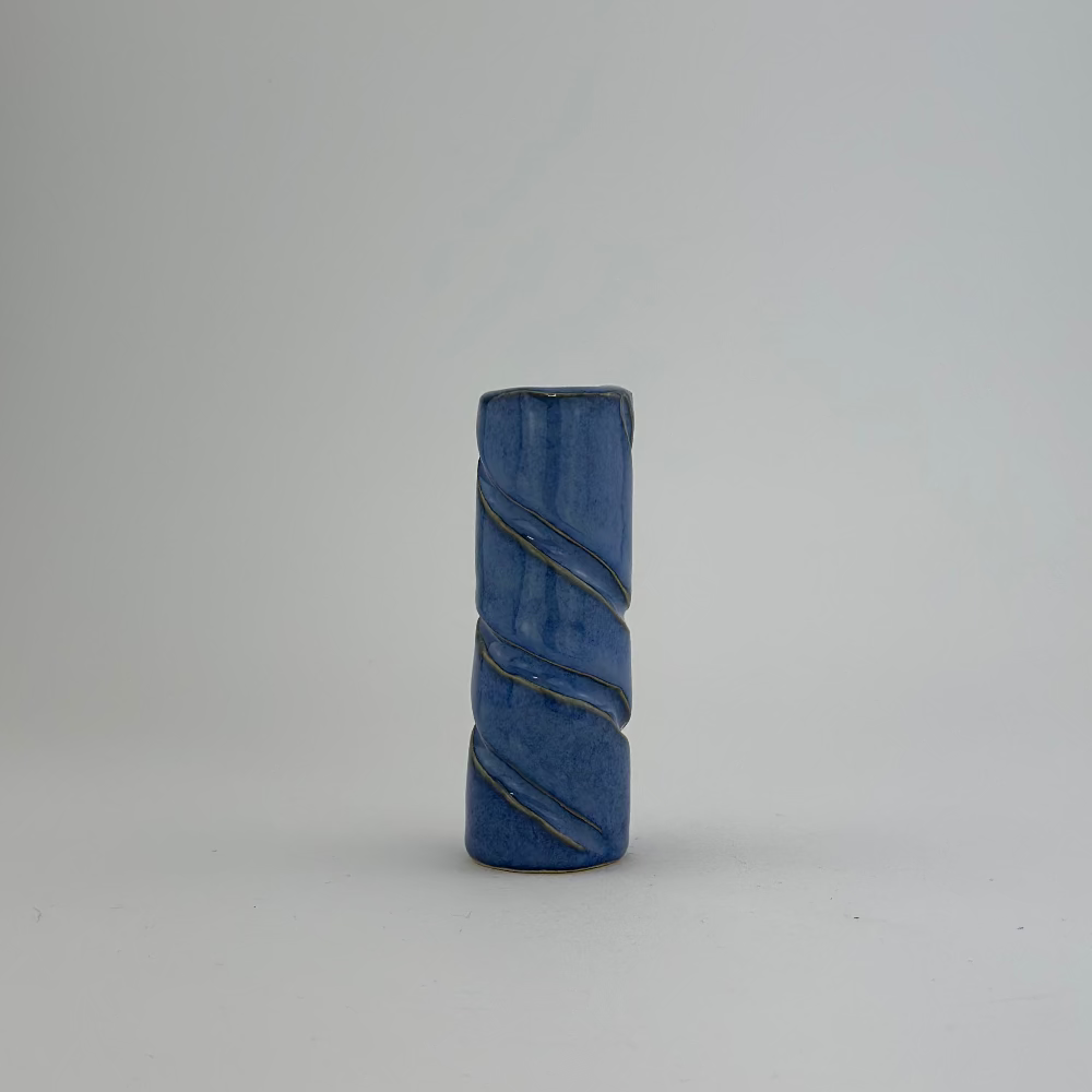 Keramik Lysestage / Vase / Blå / Mellem