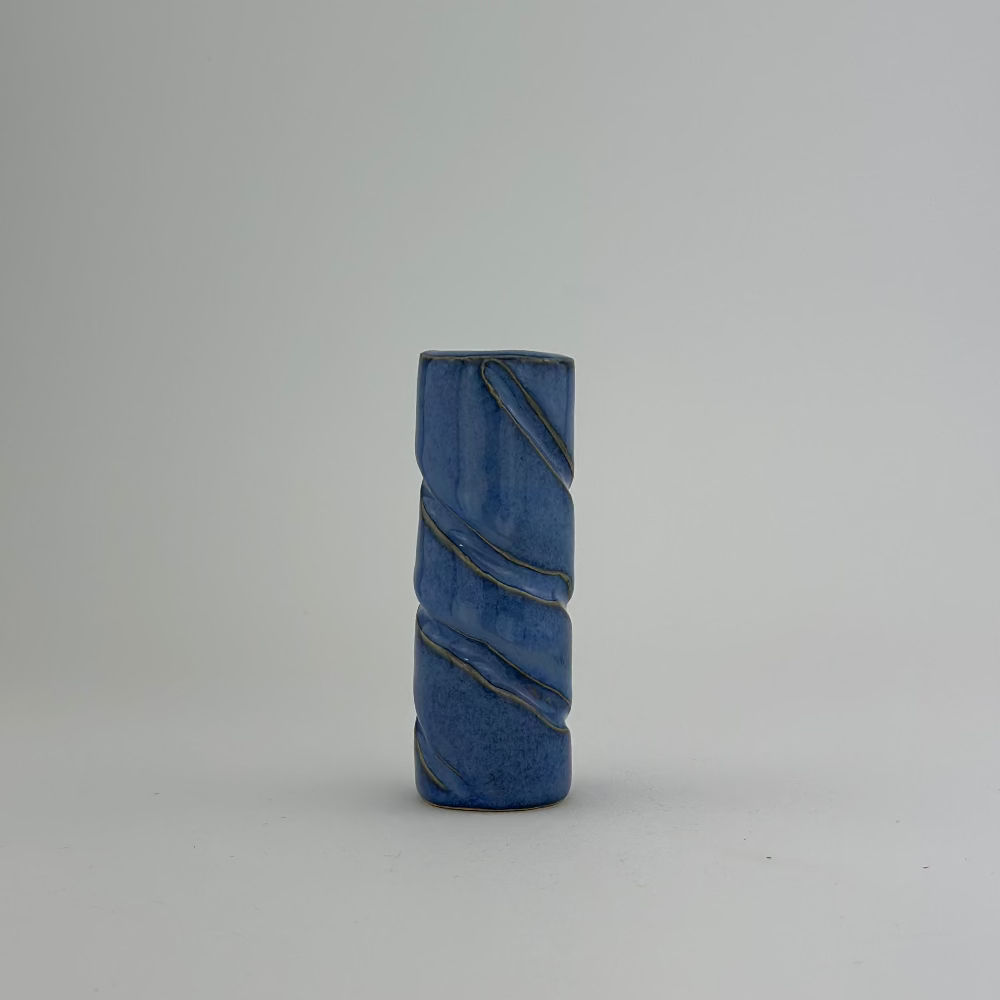 Keramik Lysestage / Vase / Blå / Mellem