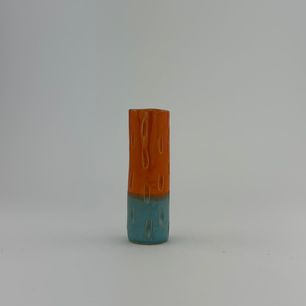 Lysestage / Vase / Orange og Lyseblå / Mellem