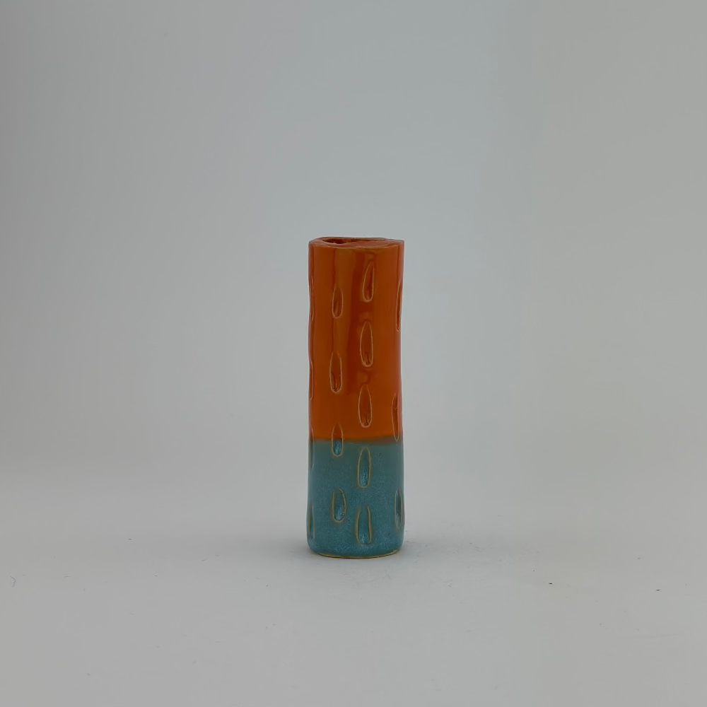Lysestage / Vase / Orange og Lyseblå / Mellem