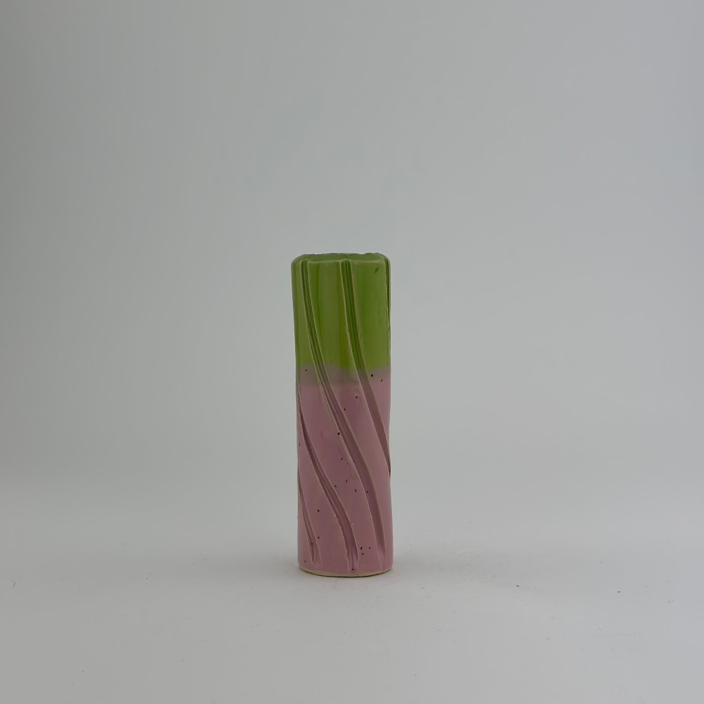 Lysestage / Vase / Lysegrøn & Lyserød / Mellem