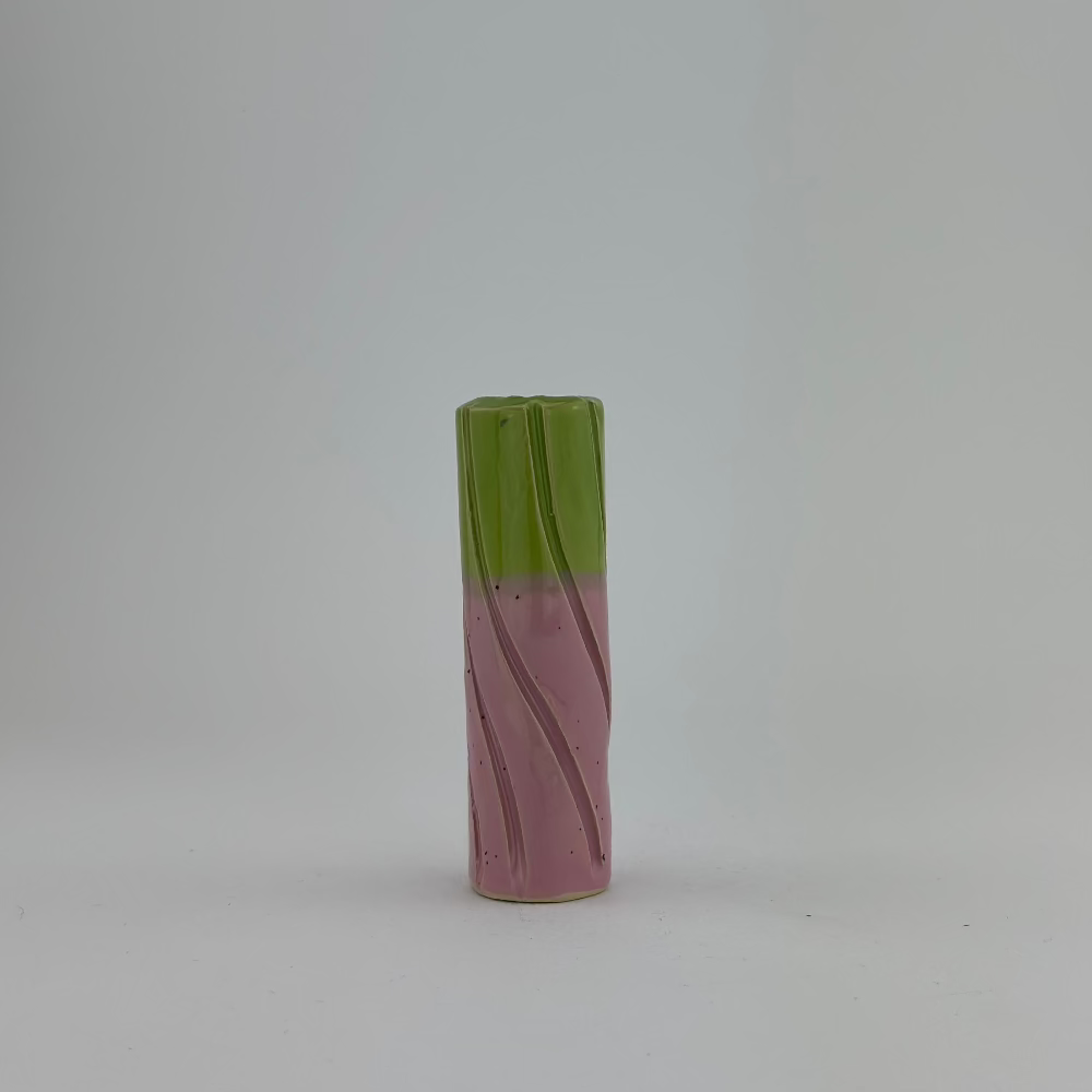 Lysestage / Vase / Lysegrøn & Lyserød / Mellem