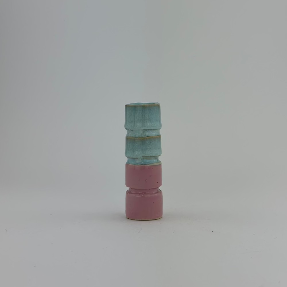 Lysestage / Vase / Lyseblå & Lyserød / Mellem