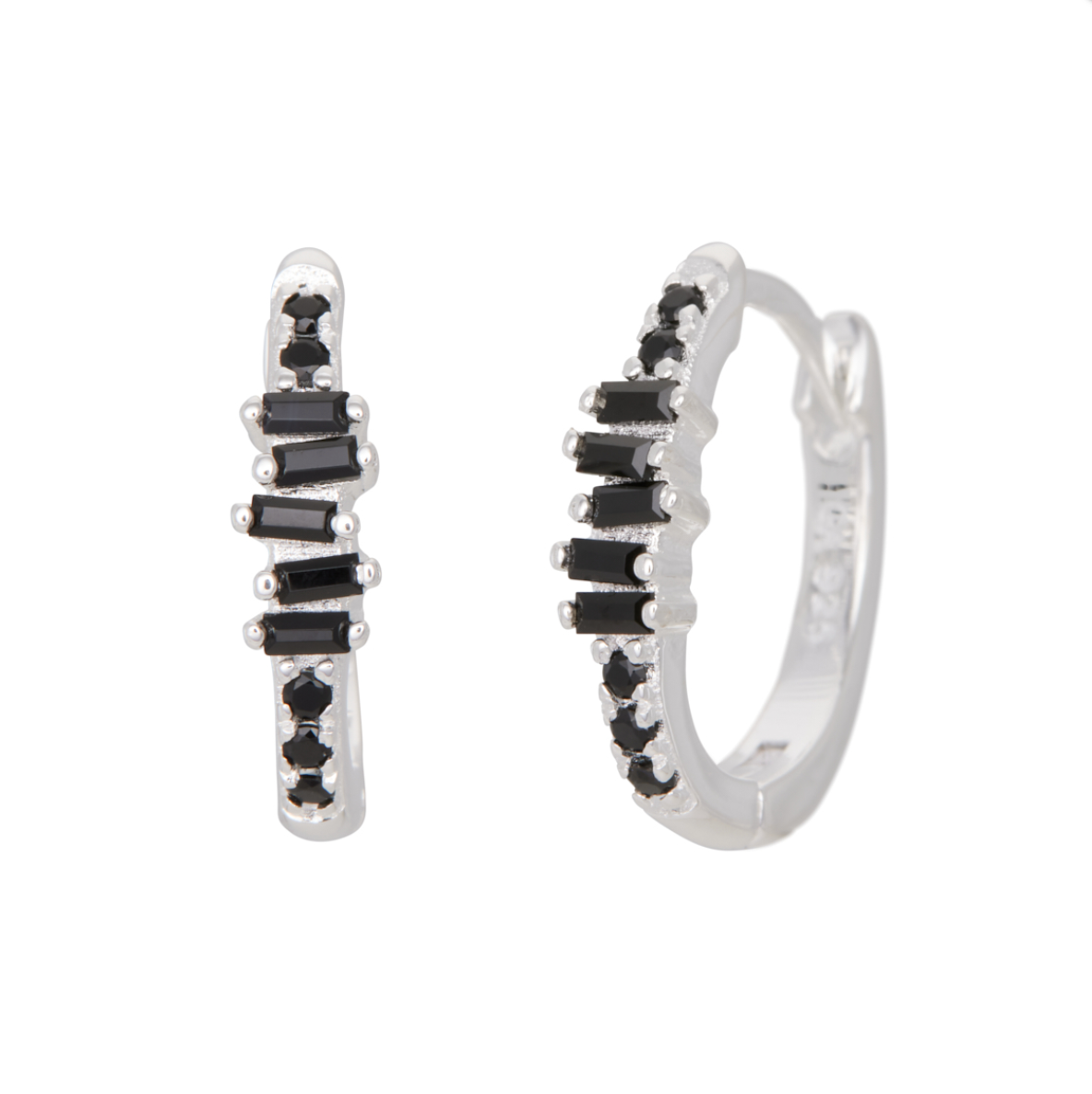 Øreringe / Crystal hoops / Sort / Sterlingsølv