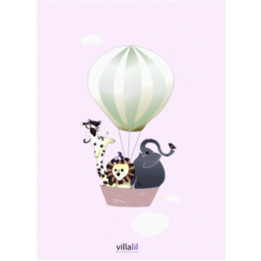 Villalil / Plakat & Kort / Luftballon / Lyserød.
Luftballon plakat og kort med dyr fra Villalil.
