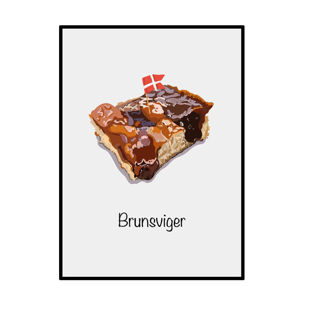 Plakat / Brunsviger / Nyborg Grafik & Web.
Plakat med brunsviger i grafisk stil med dansk flag.
Illustration af klassisk fynsk brunsviger som plakat.