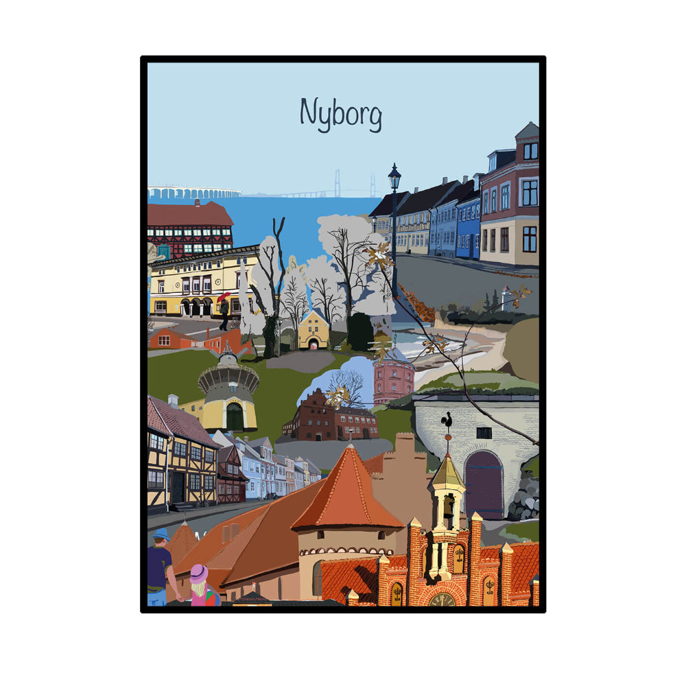 Plakat / Nyborg Byplakat #2 / Nyborg Grafik & Web.
Plakat med collage af Nyborgs kendte steder.
Grafisk plakat med Nyborg by og omgivelser.