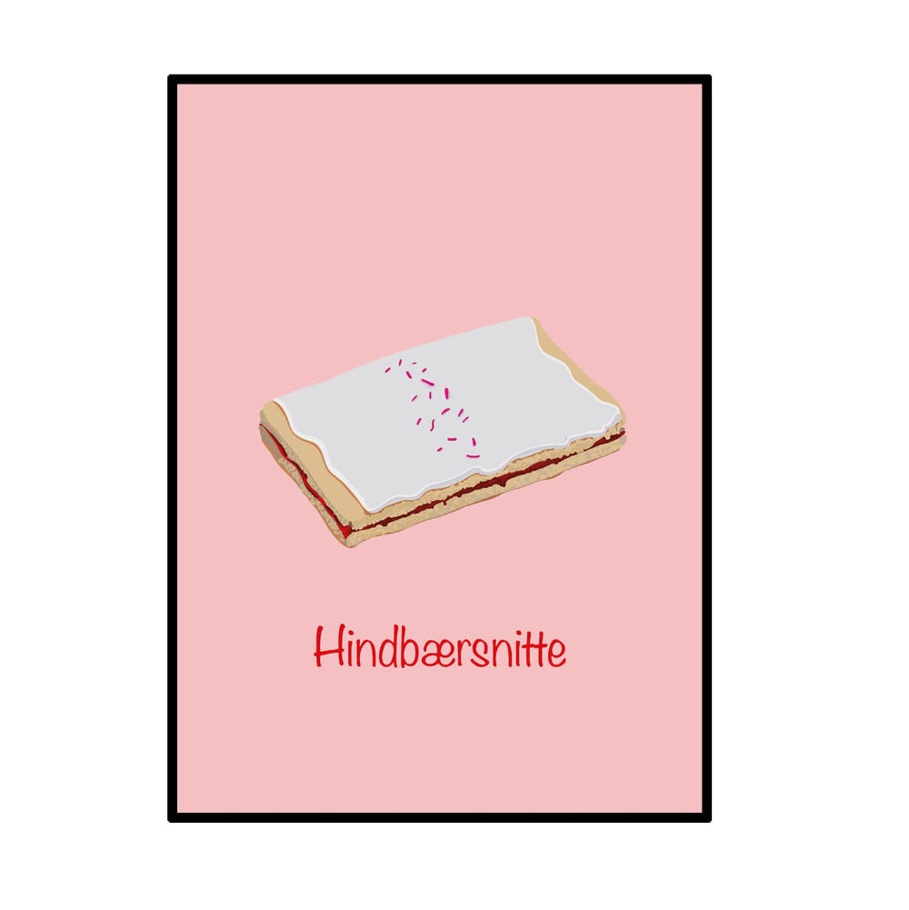 Plakat / Hindbærsnitte / Nyborg Grafik & Web.
Plakat med hindbærsnitte i grafisk illustration.
Køkkenplakat med klassisk dansk kage motiv.