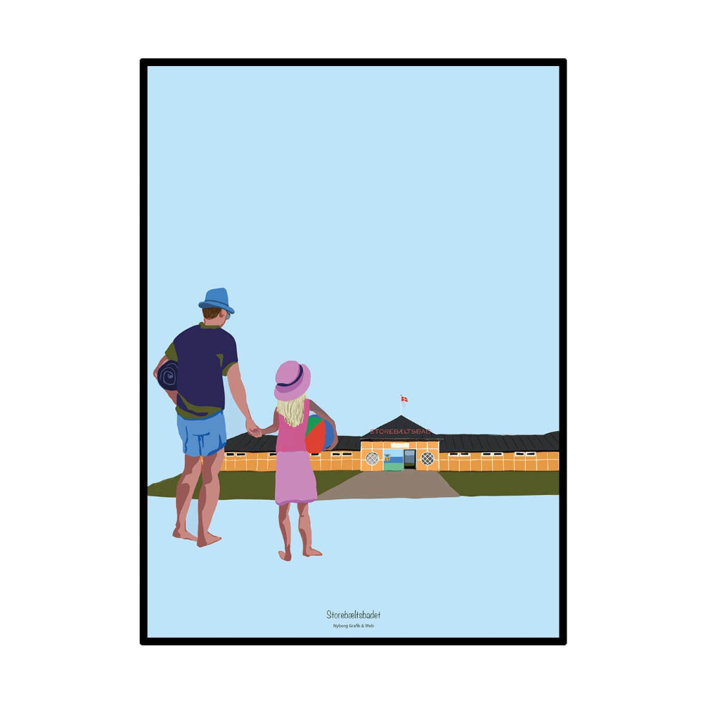 Plakat / Storebæltsbadet i Nyborg / Nyborg Grafik & Web.
Plakat af Storebæltsbadet i Nyborg ved stranden.
Grafisk strandmotiv fra Nyborg.