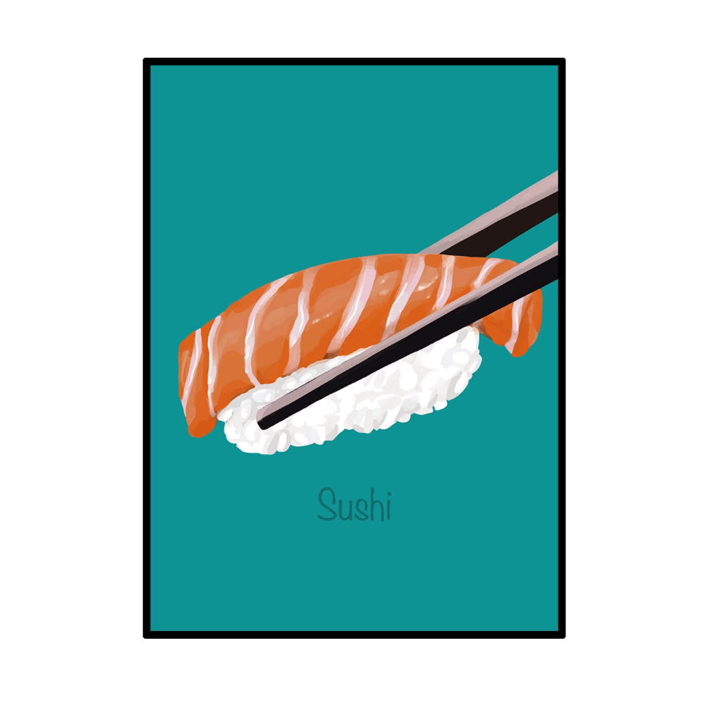 Plakat / Sushi / Nyborg Grafik & Web.
Plakat med sushi og spisepinde.
Køkkenplakat med sushi motiv.