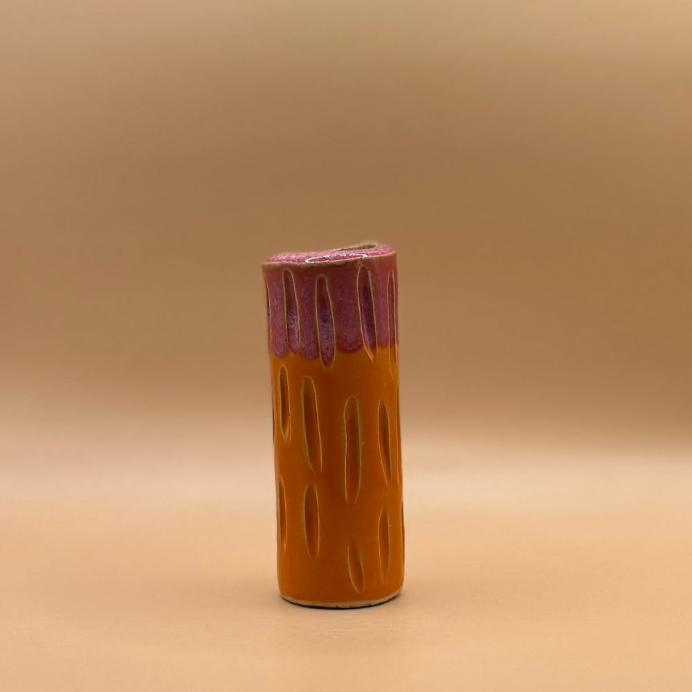 Keramik Lysestage / Vase / Mørk Rosa & Orange. - Keramik Lysestage / Vase.