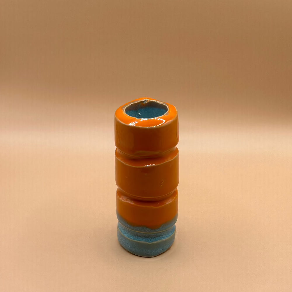 Keramik Lysestage / Vase / Orange & Lyseblå. - Keramik Lysestage / Vase.
