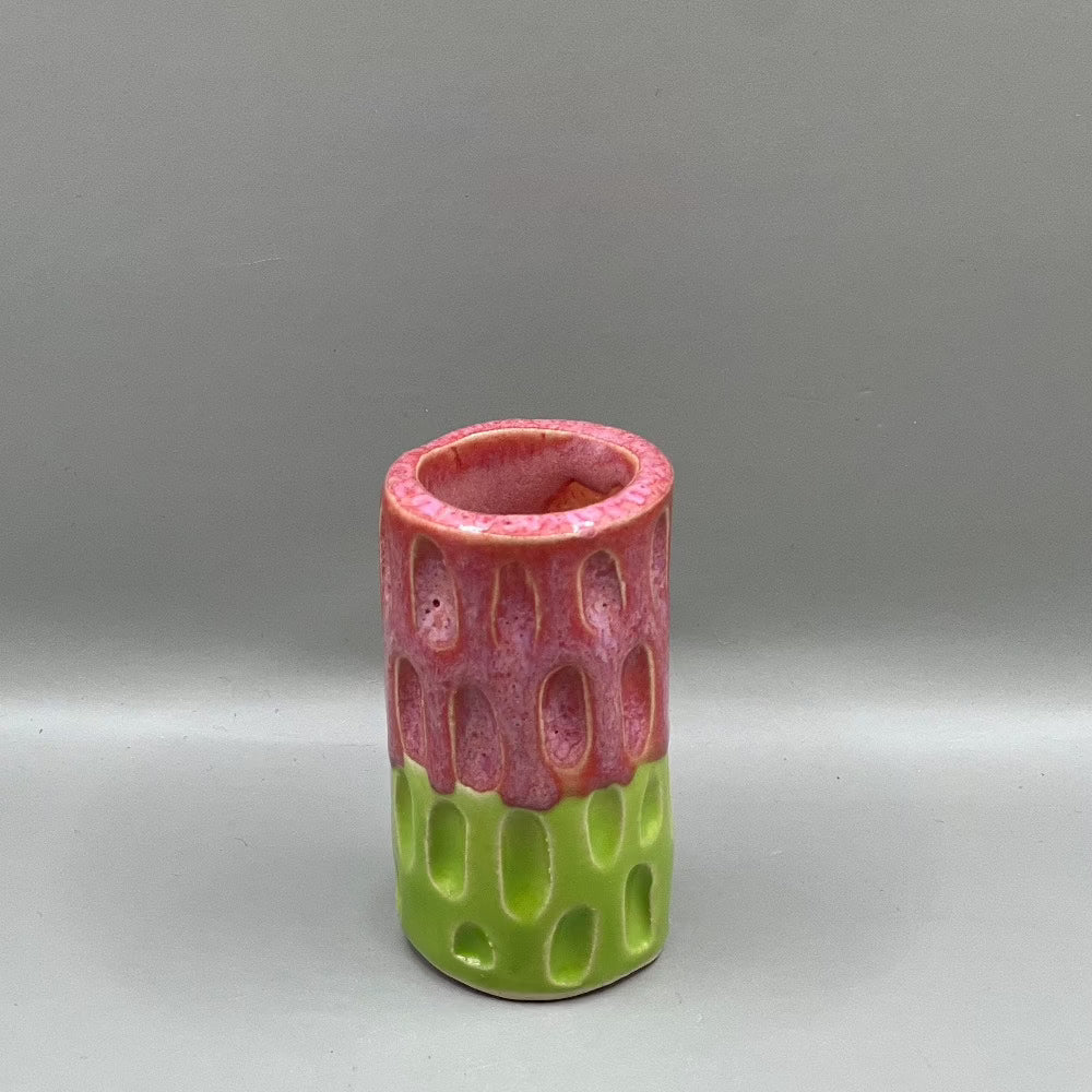 Lysestage / Vase / Rød og lysegrøn