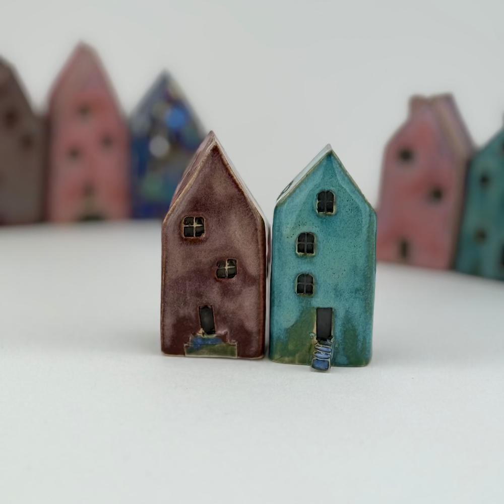 håndlavet keramikhus hus pynt blå