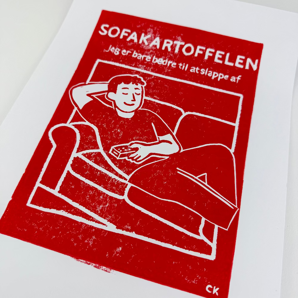 Celina Linoleumstryk / Plakat / Linoleumstryk / Sofakartoffelen / Rød