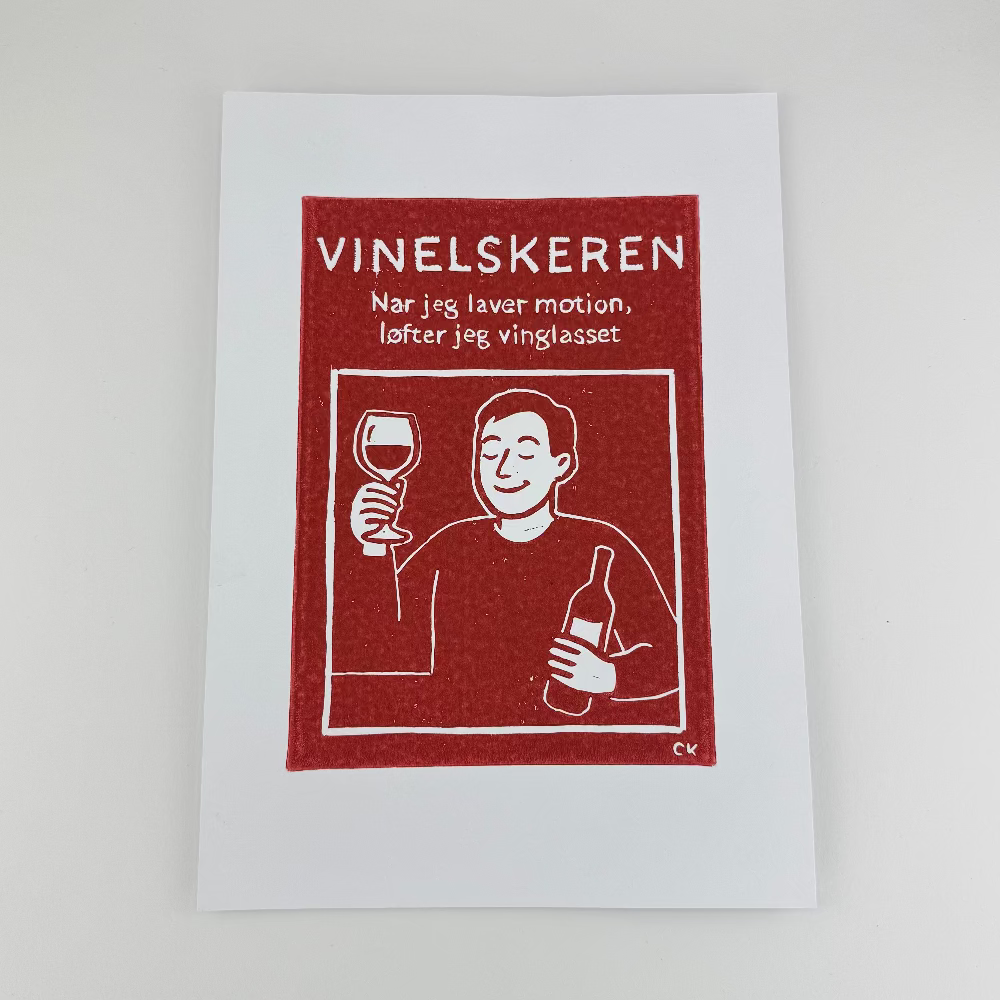 Celina Linoleumstryk / Plakat / Linoleumstryk / Vinelskeren / bordeaux rød