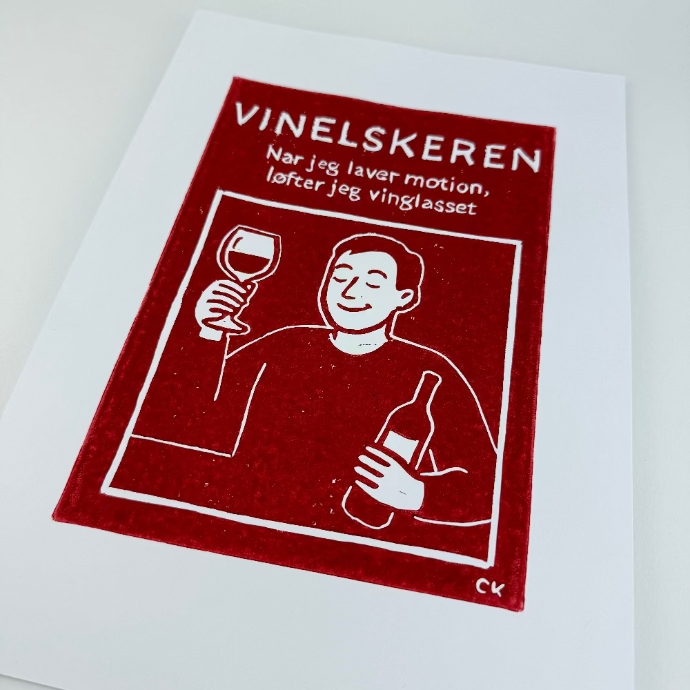 Celina Linoleumstryk / Plakat / Linoleumstryk / Vinelskeren / bordeaux rød