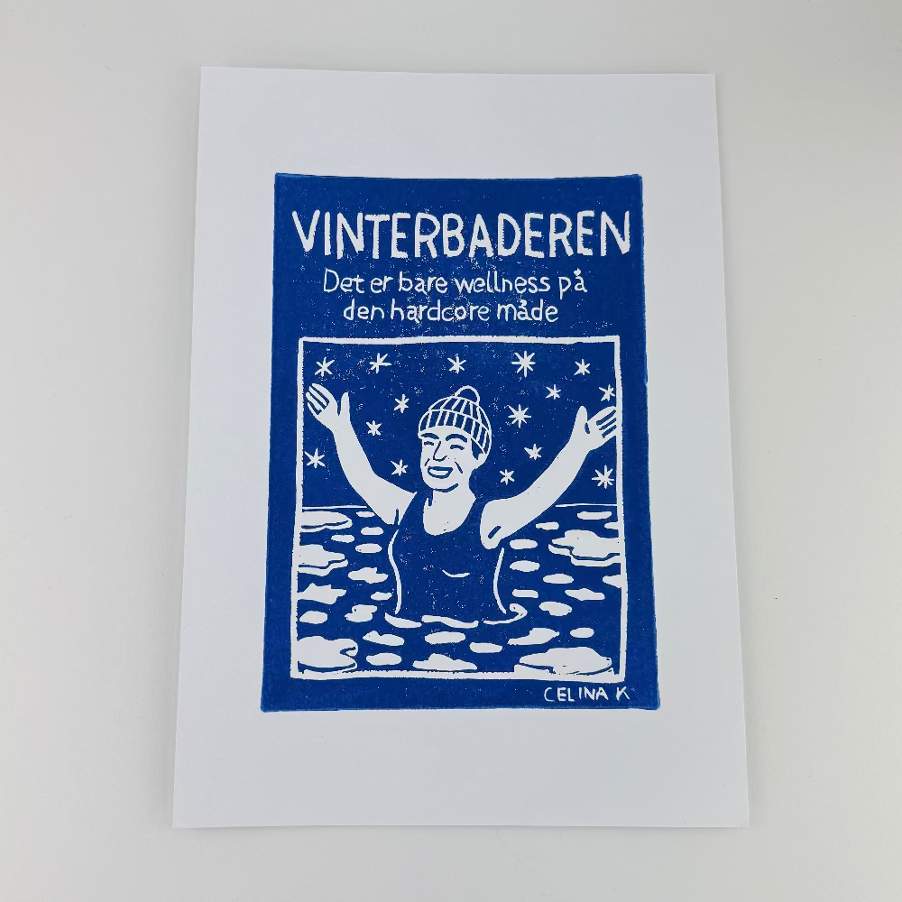 Celina Linoleumstryk / Plakat / Linoleumstryk / Vinterbaderen / Blå