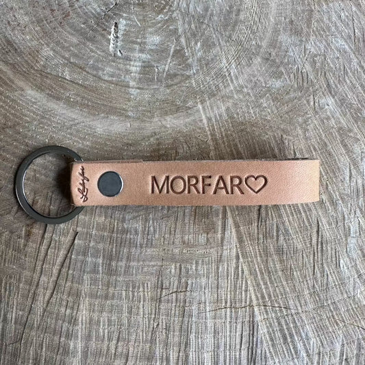 Nøglering / Morfar med hjerte/ Lys læder