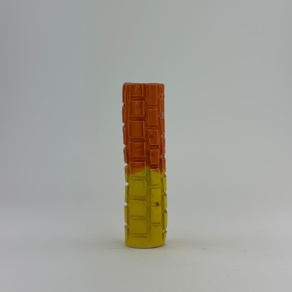 Keramik Lysestage / Vase / Orange & Gul / Stor