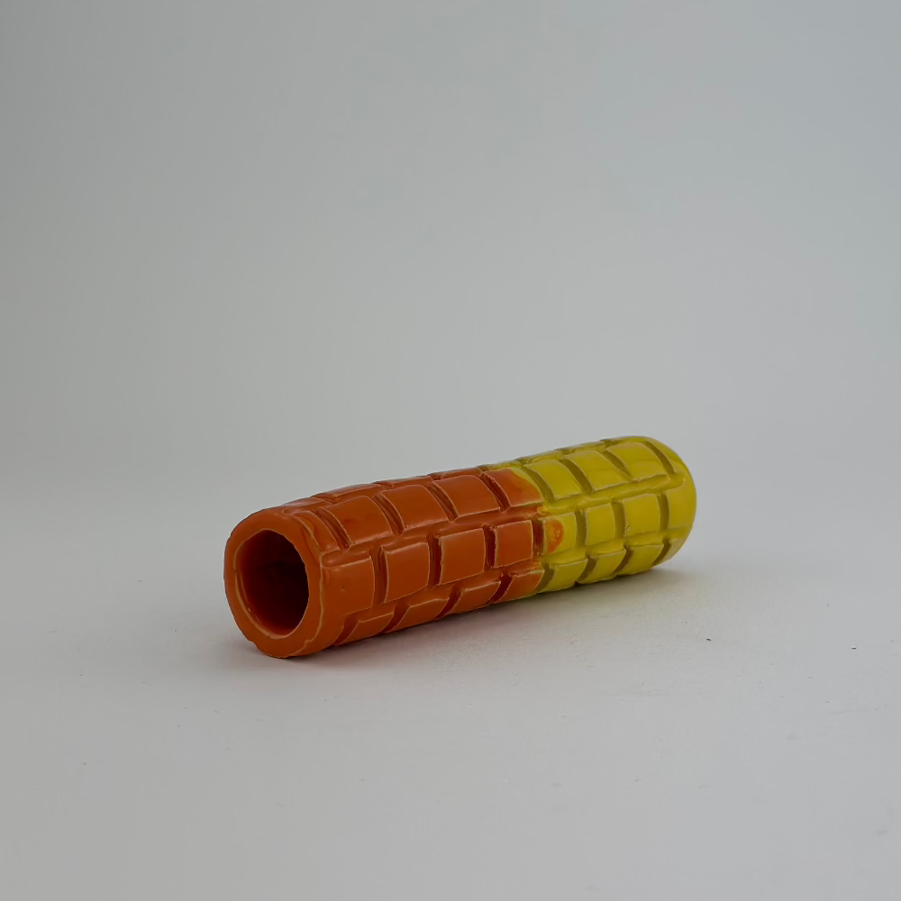 Keramik Lysestage / Vase / Orange & Gul / Stor