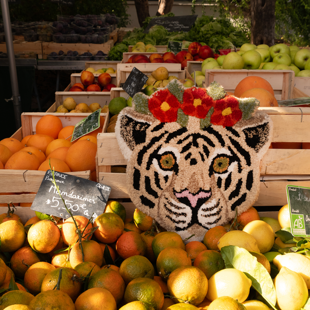 Hovedtæppe / Tiger / Blomster